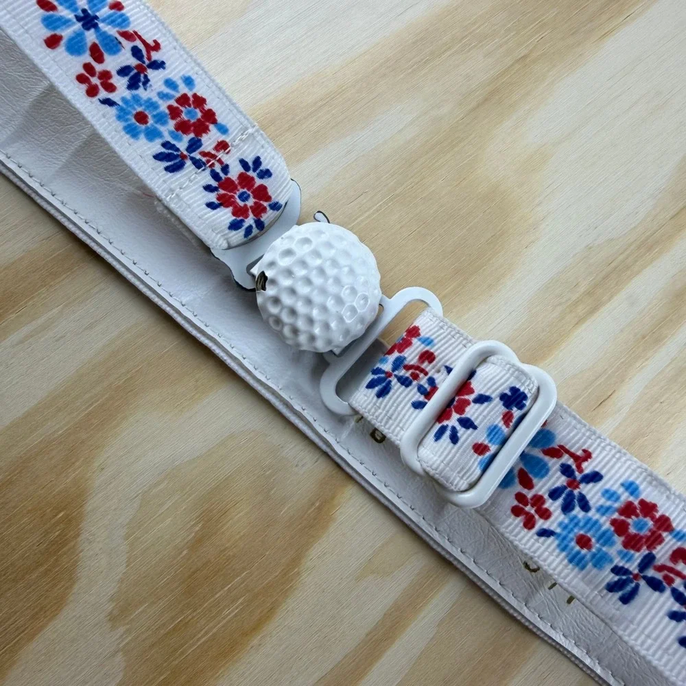 Vintage Floral Golf Ball Elastic Cinch Belt White Red Blue Adjustable 16-32